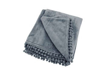 Cashmere Touch fleece throw with pom-pom edge