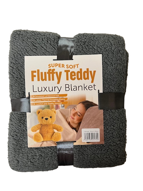 Teddy Fleece Blanket Throw 150 x 200cm Charcoal