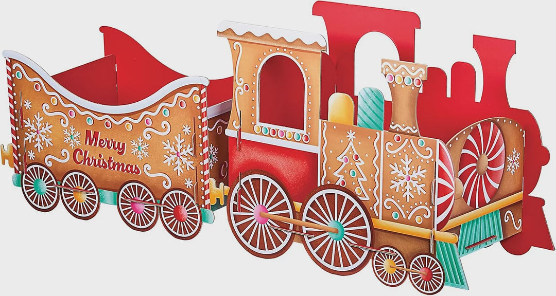 Cardboard Christmas Train Gift Holder Gingerbread Style