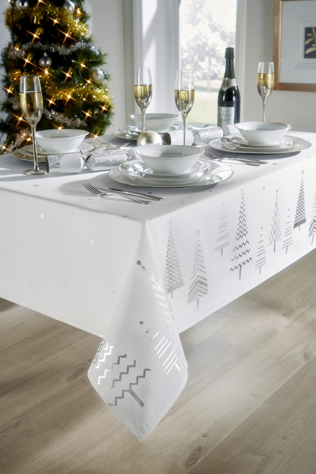 Christmas Tree Tablecloth 52 x 108in 132 x 275cm Silver