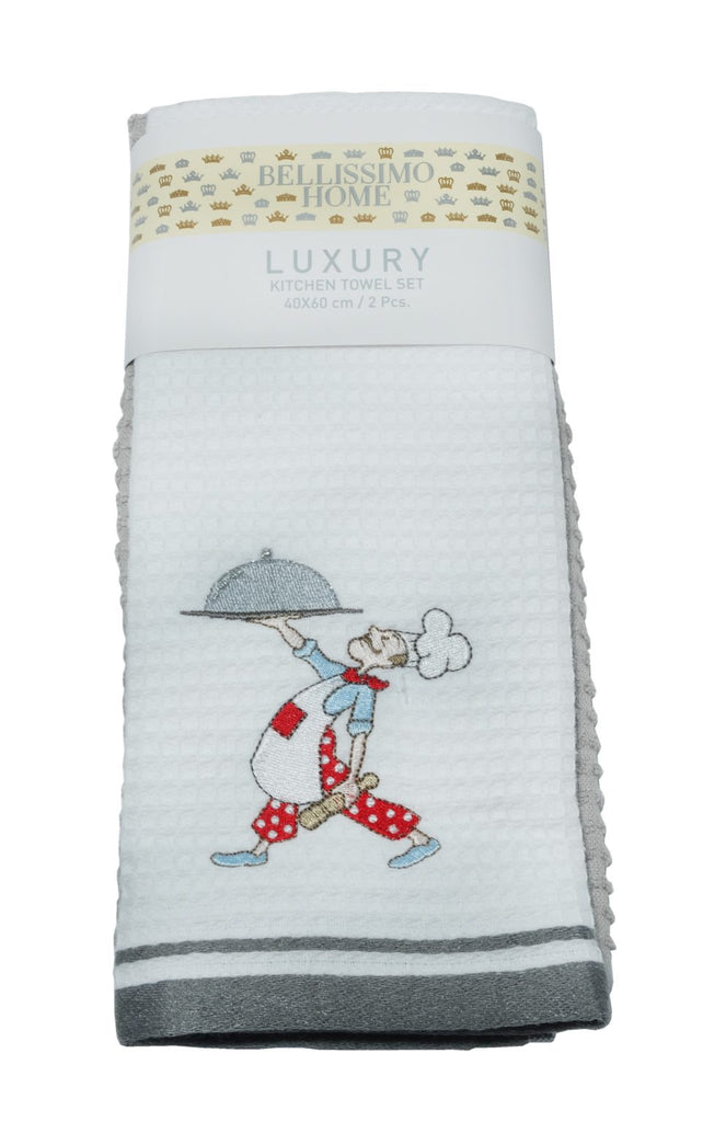 Bellissimo Pack of 2 Luxury Terry/Waffle Embroidered Tea Towels Cook