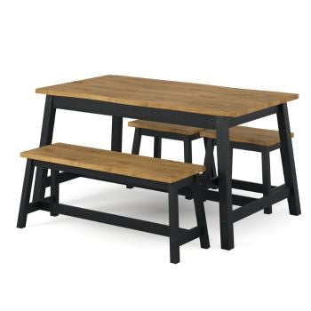 Corona Black - Live Edge Dining Table And 3xbench Set (Self Assembly) (DHD) Image 1