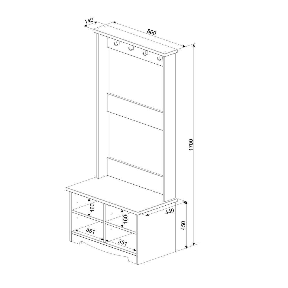 Corona Grey - Hall Shoe Bench With Hat & Coat Rack (Self Assembly) (DHD) Image 2