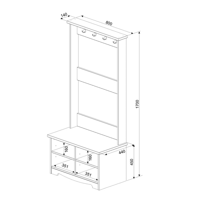 Corona Grey - Hall Shoe Bench With Hat & Coat Rack (Self Assembly) (DHD) Image 2