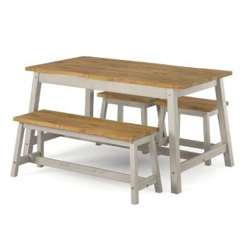 Corona Grey - Live Edge Dining Table And 3x Bench Set (Self Assembly) (DHD) Image 1