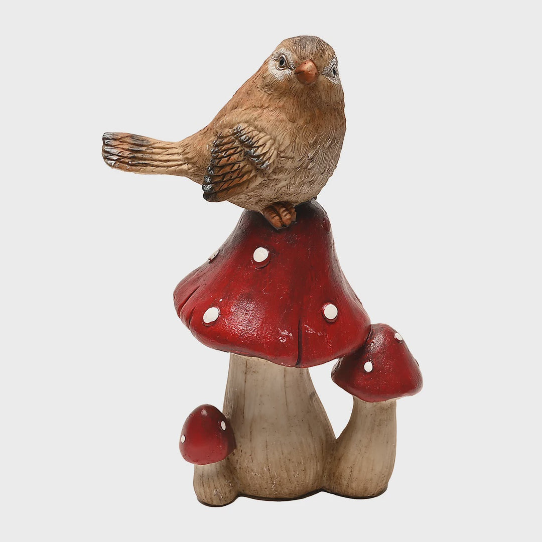 Country Living Bird Standing on Mushrooms Ornament