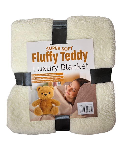 Teddy Fleece Blanket Throw 150 x 200cm Cream