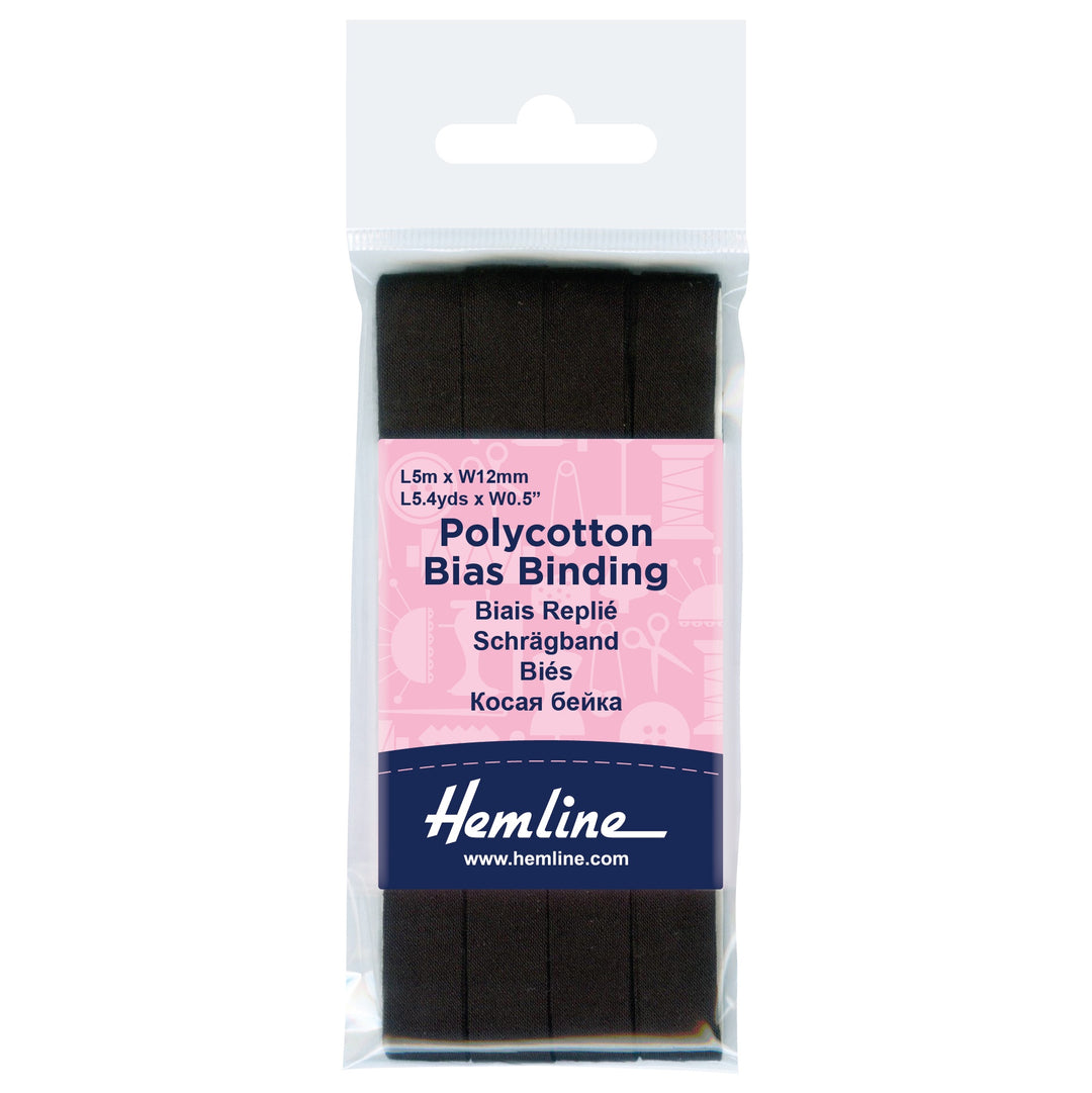 Trim: Bias Binding: Polycotton: 5m x 12mm: Black