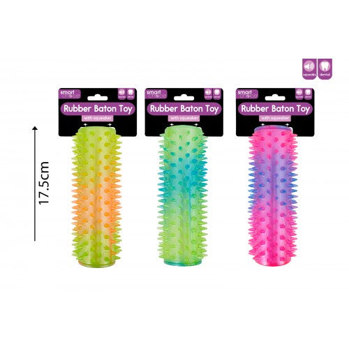 Spiky metallic rubber baton dog toy