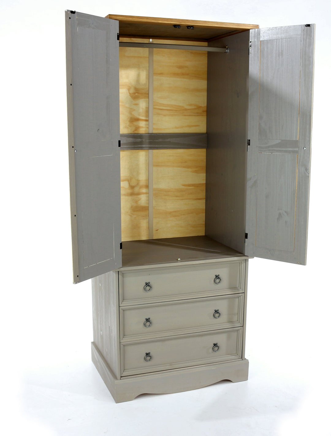Corona Grey 2 Door, 3 Drawer Wardrobe Grey Wax Antique Waxed Pine (DHD) Image 5