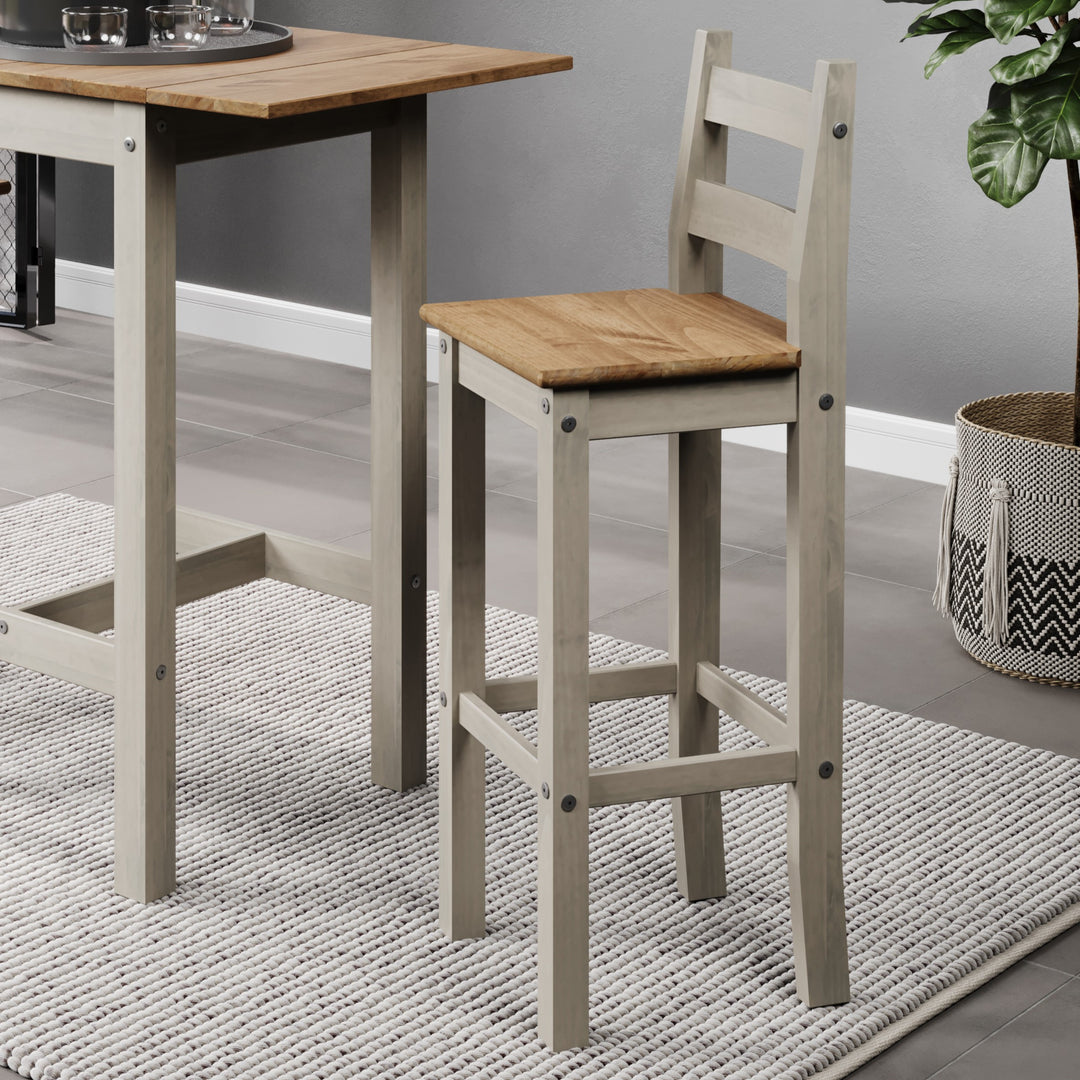 Corona Grey High Breakfast Bar Chair (Pair) Grey Antique Waxed Pine (DHD) Image 3