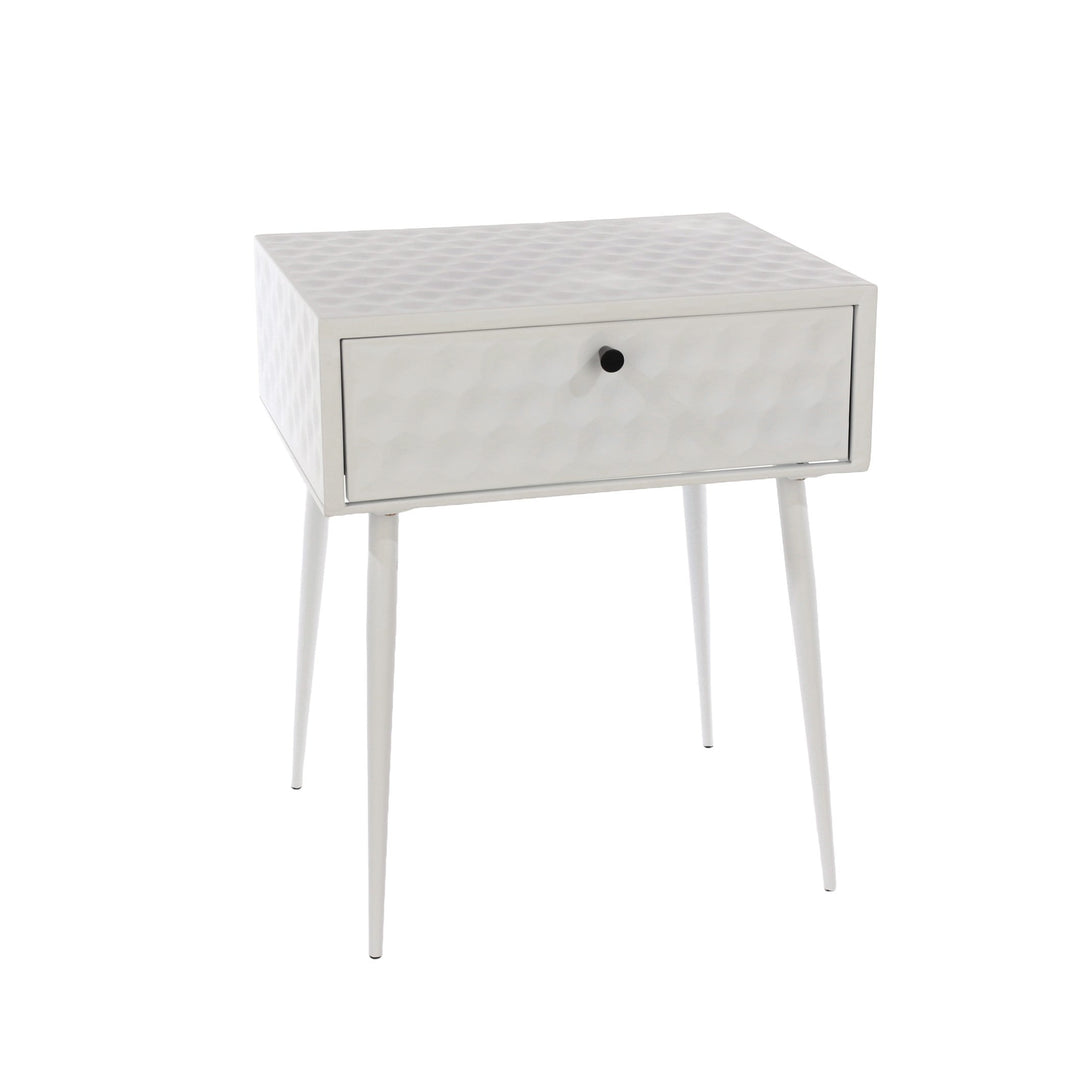 Options Saturn Metal 1 Drawer Bedside Cabinet, White With Gold Handle  White Gold (Self Assembly) (DHD)
