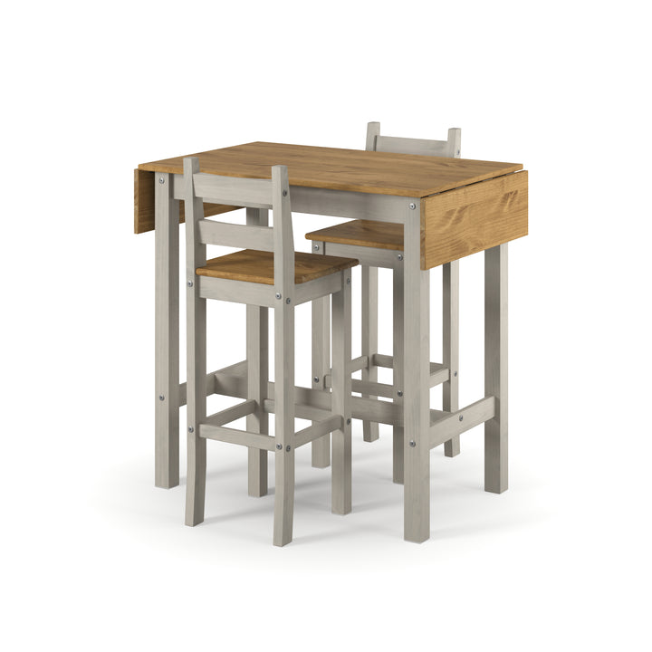 Corona Grey Rectangular High Breakfast Bar Drop Leaf Table And Bar Chair Set Grey Antique Waxed Pine (DHD) Image 1