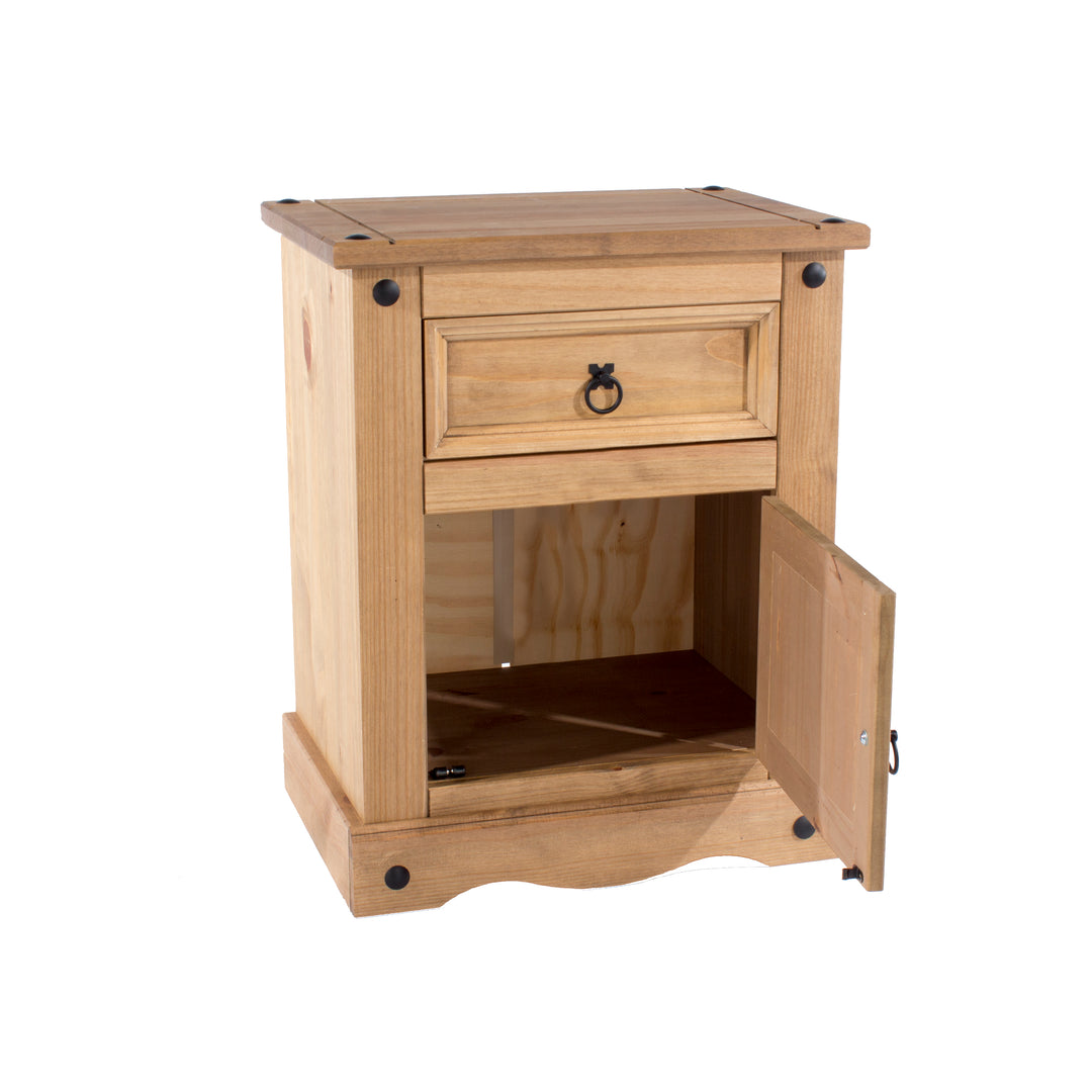 Corona 1 Door, 1 Drawer Bedside Cabinet  Antique Waxed Pine  (DHD) Image 4