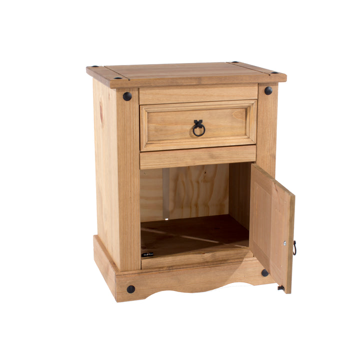 Corona 1 Door, 1 Drawer Bedside Cabinet  Antique Waxed Pine  (DHD) Image 4