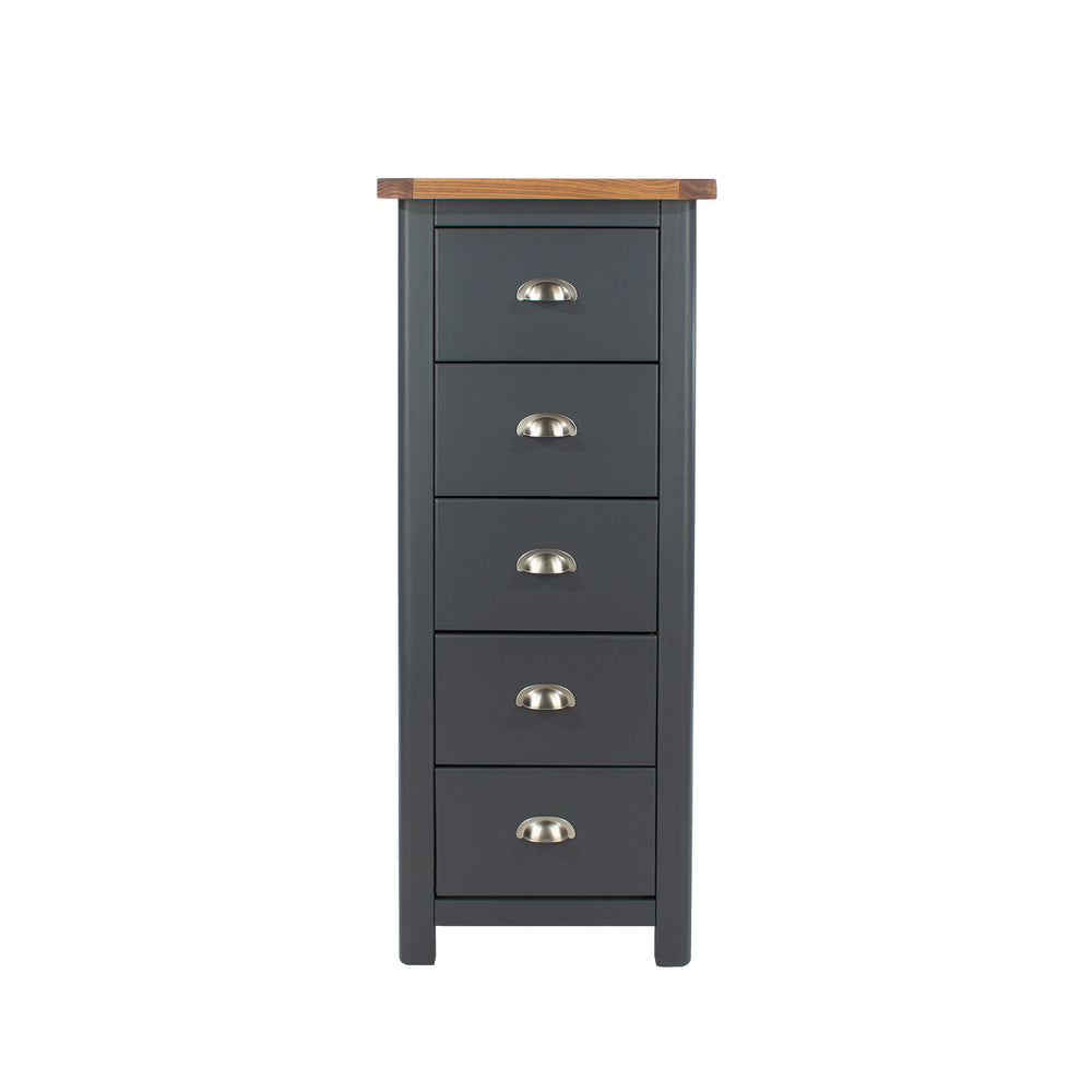 Dunkeld 5 Drawer Narrow Chest Midnight Blue Antique Oak Effect Wax (DHD) Image 2
