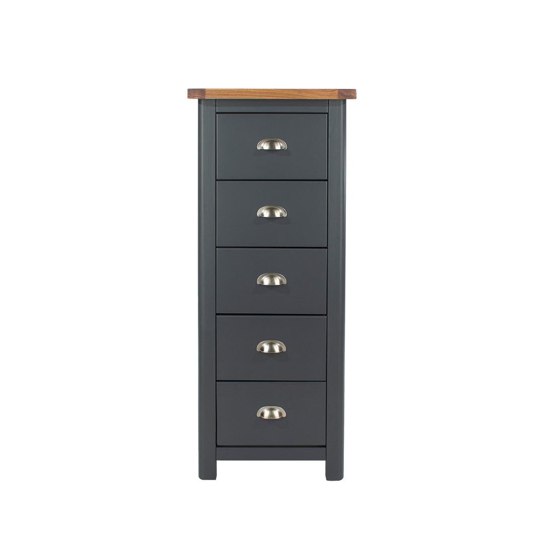 Dunkeld 5 Drawer Narrow Chest Midnight Blue Antique Oak Effect Wax (DHD) Image 2