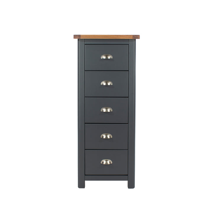 Dunkeld 5 Drawer Narrow Chest Midnight Blue Antique Oak Effect Wax (DHD) Image 2