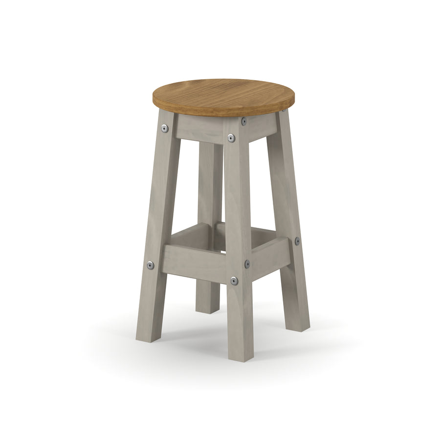 Corona Grey Low Round Breakfast Stools (Pair)  Grey Antique Waxed Pine (DHD) Image 1