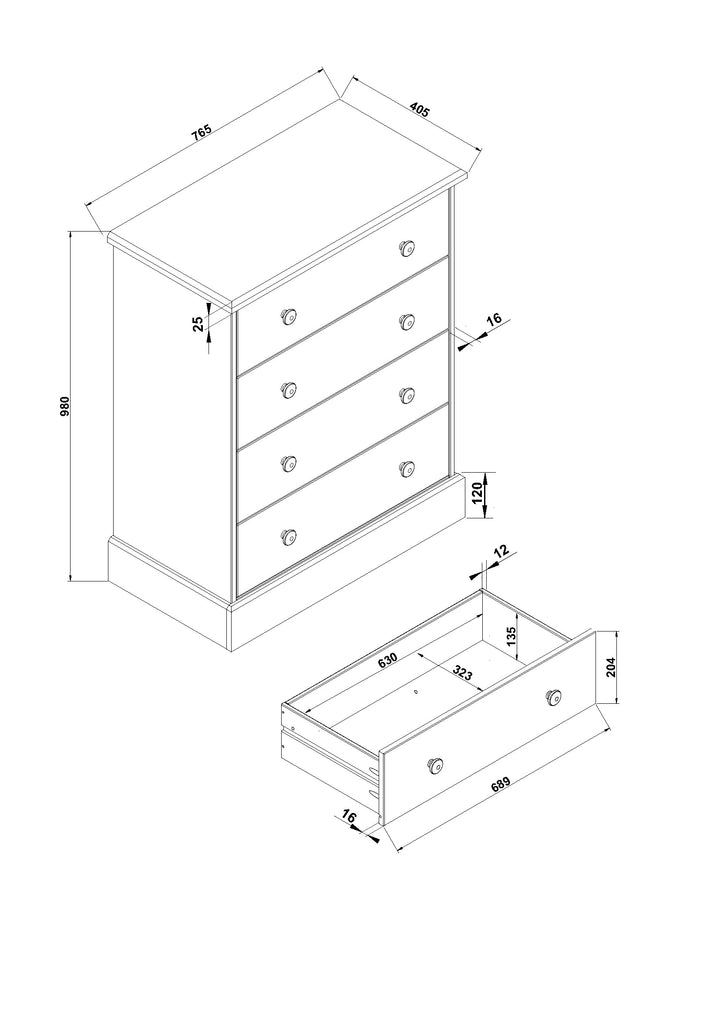 Cotswold 4 Drawer Chest Antique Waxed Pine  (DHD) Image 6