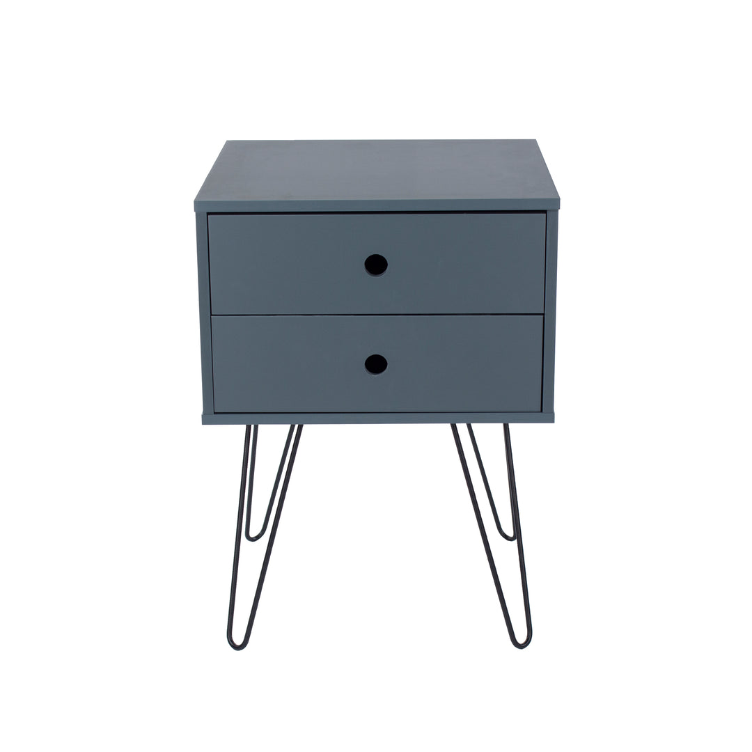 Options Blue Telford, Metal Leg 2 Drawer Bedside Cabinet Blue Black (DHD) Image 2