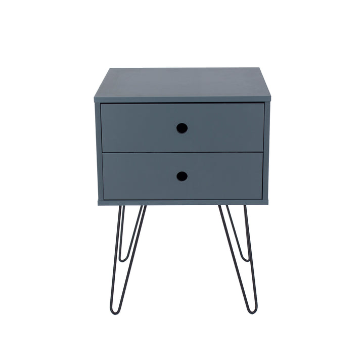 Options Blue Telford, Metal Leg 2 Drawer Bedside Cabinet Blue Black (DHD) Image 2
