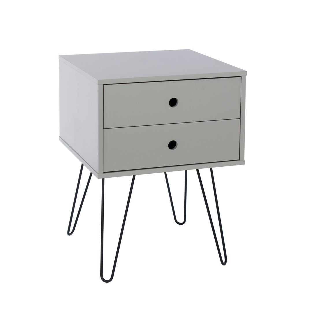 Options Grey Telford, Metal Leg 2 Drawer Bedside Cabinet Grey Black (DHD) Image 3