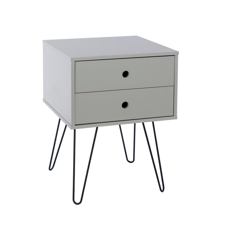 Options Grey Telford, Metal Leg 2 Drawer Bedside Cabinet Grey Black (DHD) Image 3
