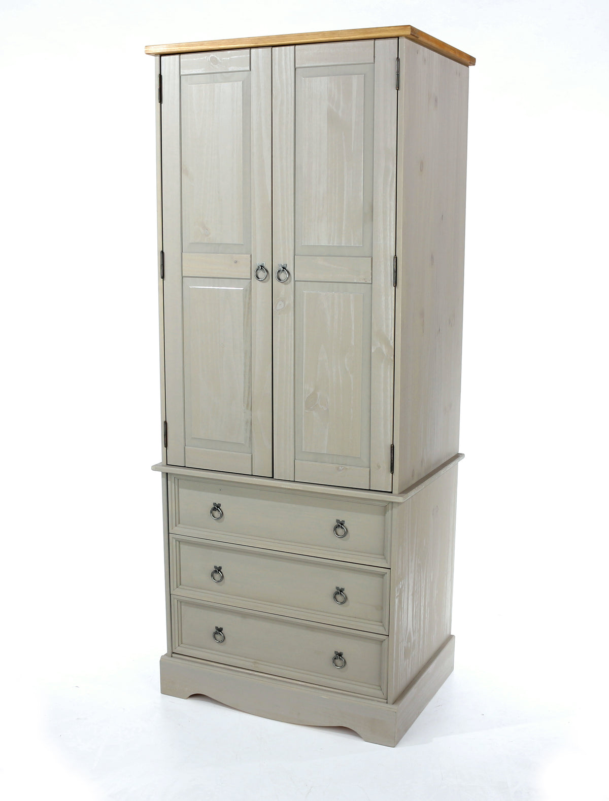 Corona Grey 2 Door, 3 Drawer Wardrobe Grey Wax Antique Waxed Pine (DHD) Image 1