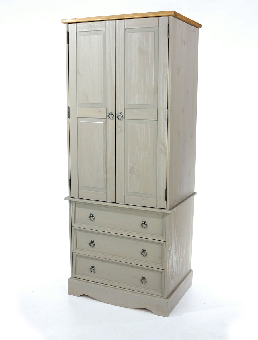 Corona Grey 2 Door, 3 Drawer Wardrobe Grey Wax Antique Waxed Pine (DHD) Image 1