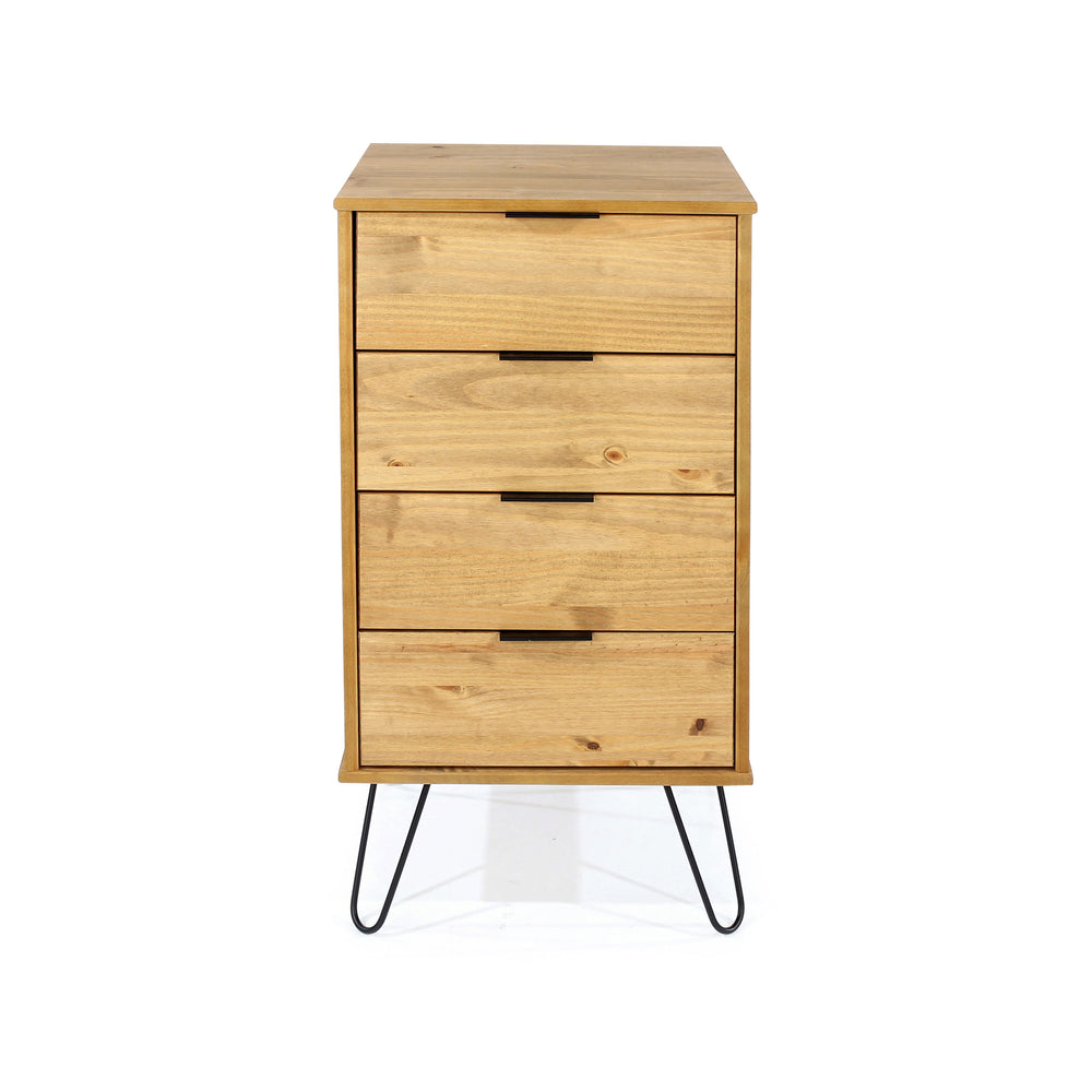 Augusta Pine 4 Drawer Narrow Chest Of Drawers Antique Waxed Pine Black (DHD) Image 2
