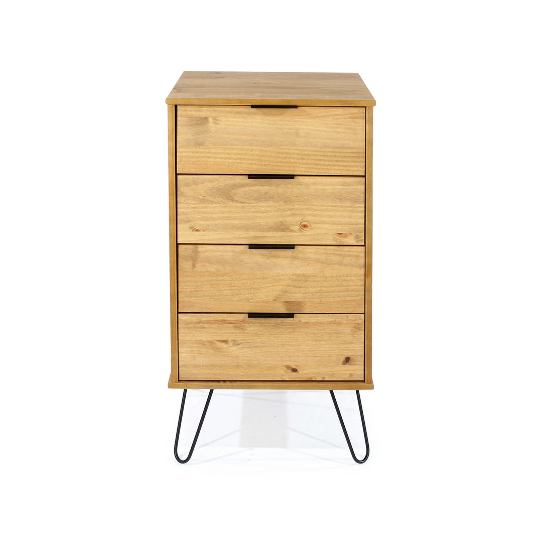 Augusta Pine 4 Drawer Narrow Chest Of Drawers Antique Waxed Pine Black (DHD) Image 2