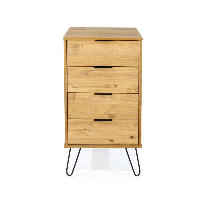 Augusta Pine 4 Drawer Narrow Chest Of Drawers Antique Waxed Pine Black (DHD) Image 2