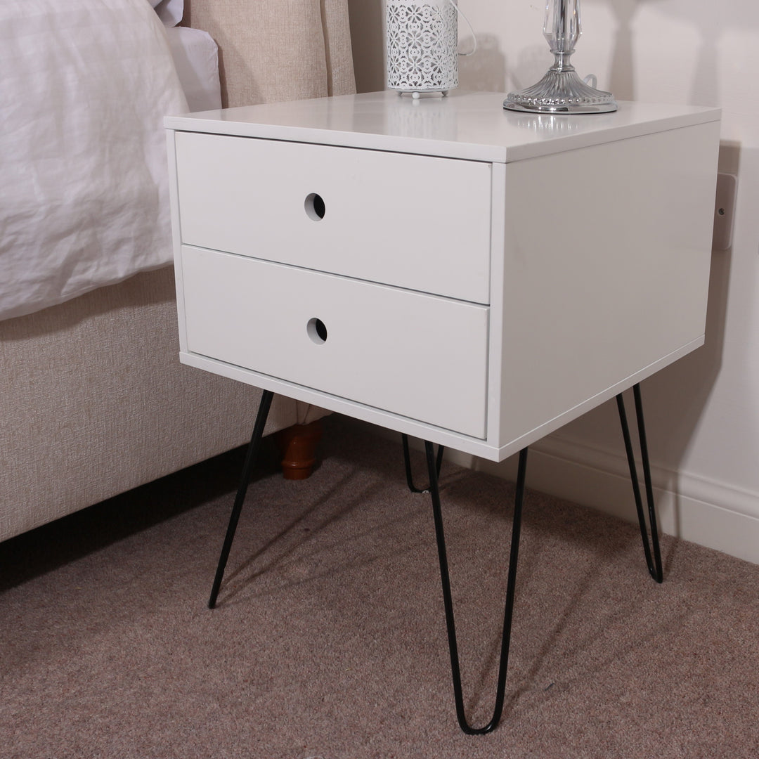 Options White Telford, White & Metal 2 Drawer Bedside Cabinet White Black (DHD) Image 4