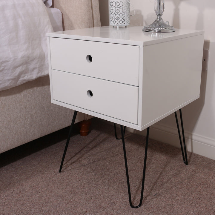 Options White Telford, White & Metal 2 Drawer Bedside Cabinet White Black (DHD) Image 4