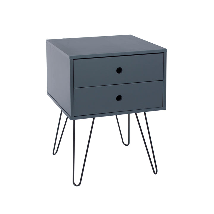 Options Blue Telford, Metal Leg 2 Drawer Bedside Cabinet Blue Black (DHD) Image 3