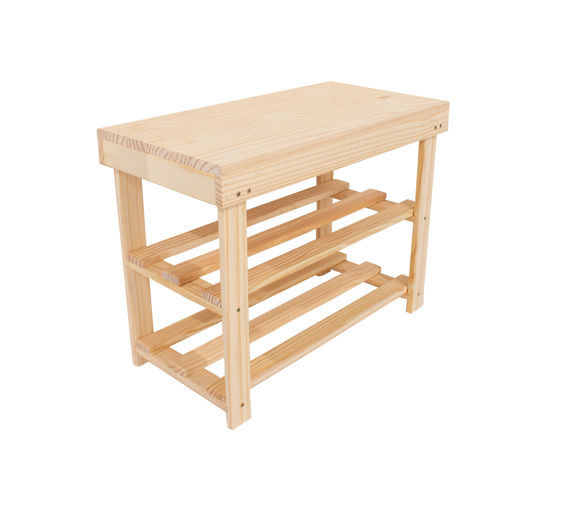 Natural wood shoe bench with solid seat