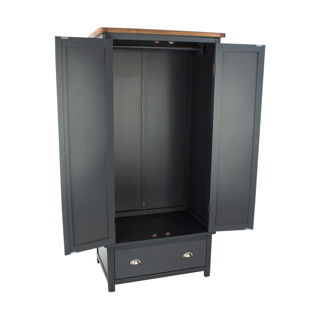 Dunkeld 2 Door, 1 Drawer Wardrobe Midnight Blue Antique Oak Effect Wax (DHD) Image 4