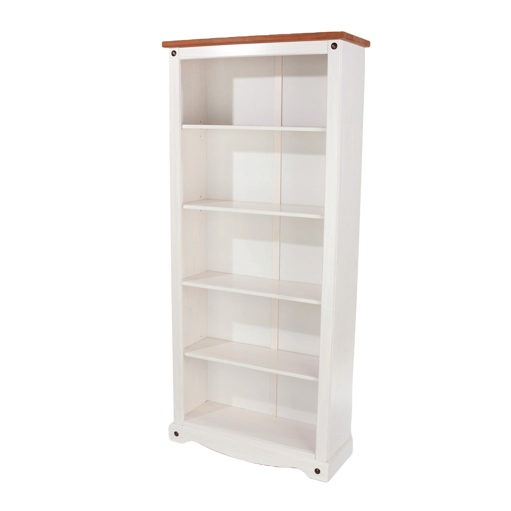 Corona White Tall Bookcase White Wax Antique Waxed Pine (DHD) Image 1