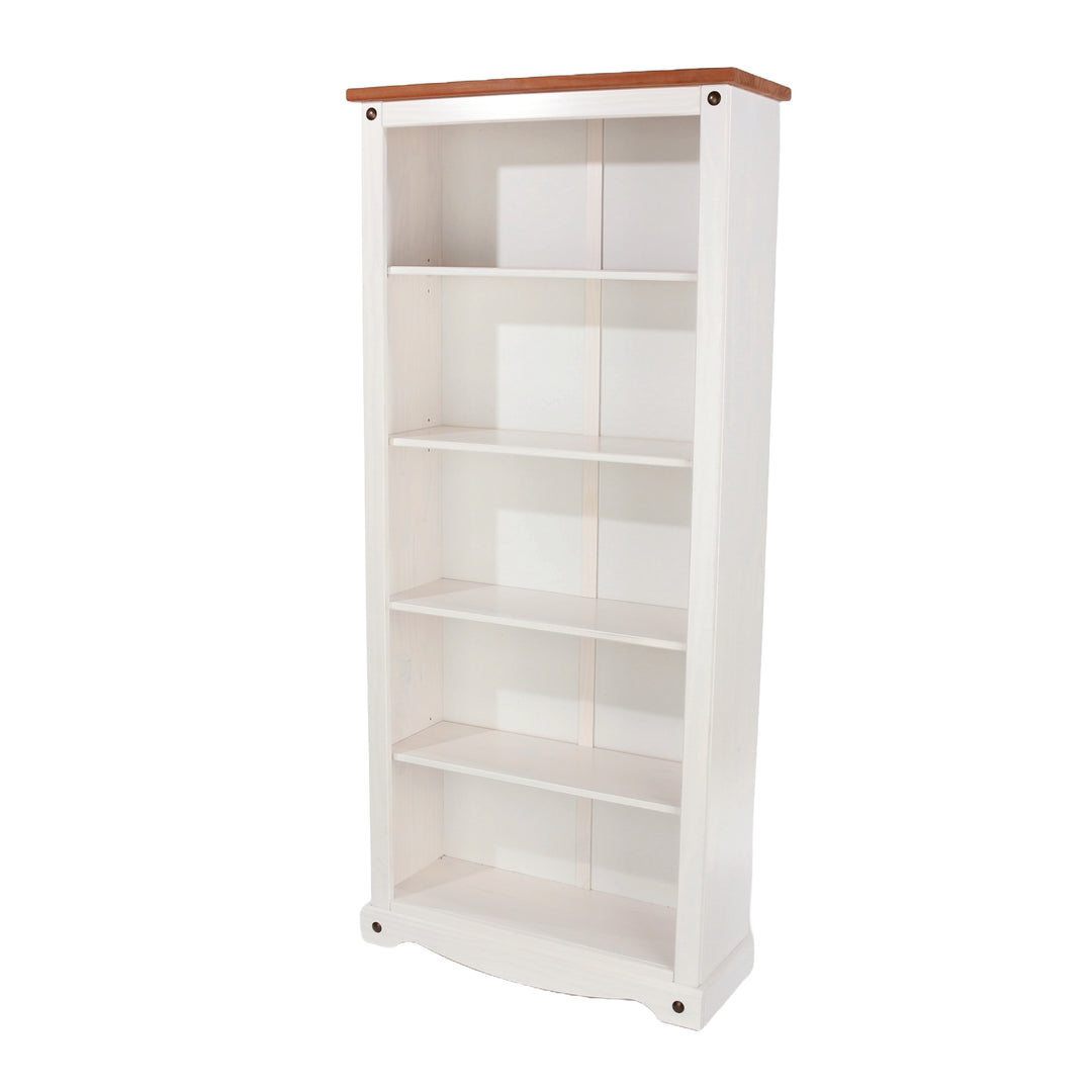 Corona White Tall Bookcase White Wax Antique Waxed Pine (DHD) Image 1