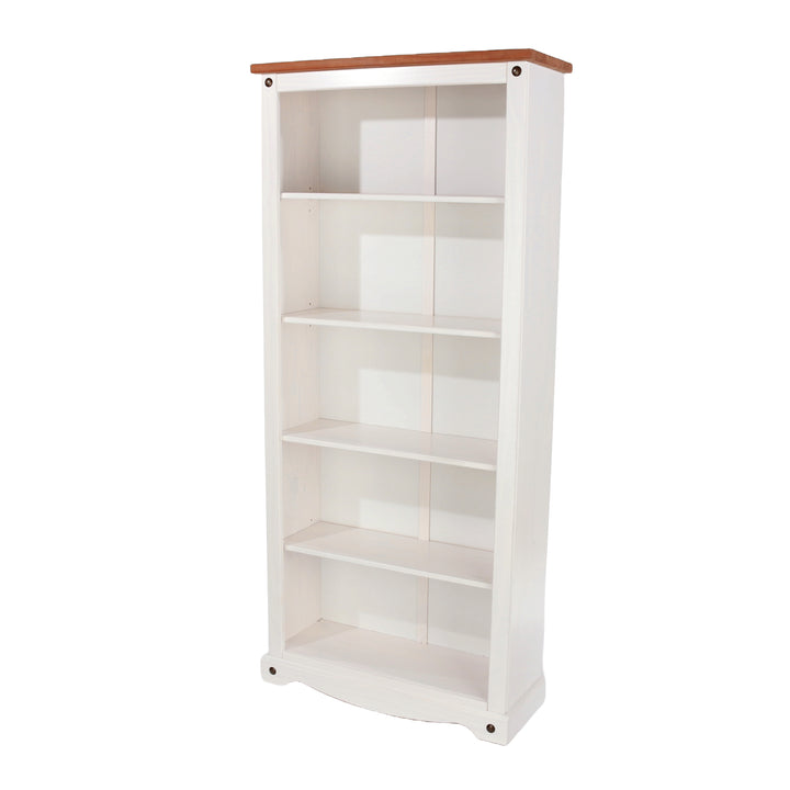 Corona White Tall Bookcase White Wax Antique Waxed Pine (DHD) Image 1