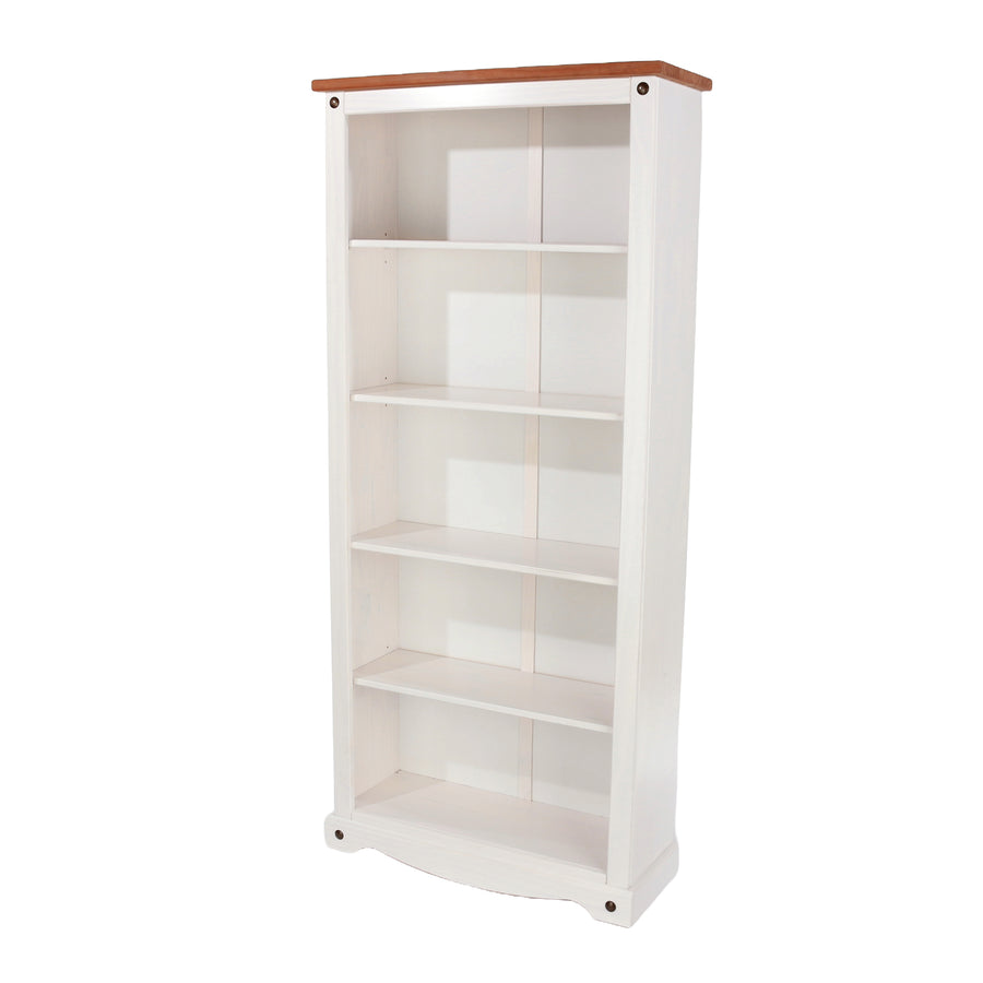 Corona White Tall Bookcase White Wax Antique Waxed Pine (DHD) Image 1