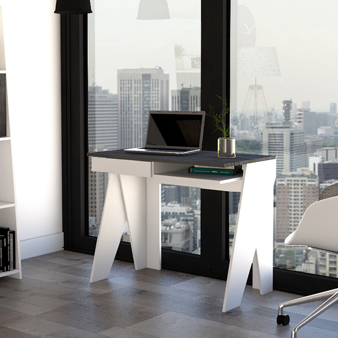 Dallas Home Office Desk With Drawer White Carbon Grey Oak (DHD) Image 4