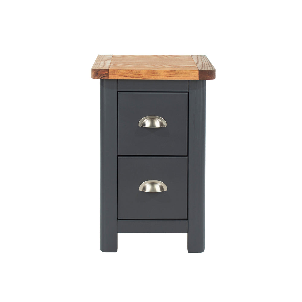 Dunkeld 2 Drawer Petite Bedside Cabinet Midnight Blue Antique Oak Effect Wax (DHD) Image 2