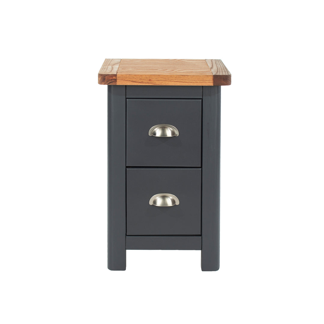 Dunkeld 2 Drawer Petite Bedside Cabinet Midnight Blue Antique Oak Effect Wax (DHD) Image 2
