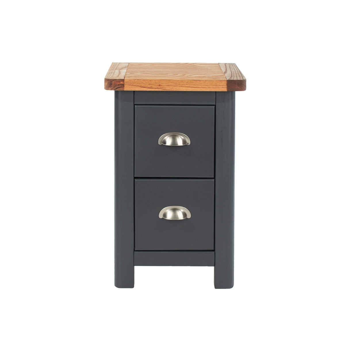 Dunkeld 2 Drawer Petite Bedside Cabinet Midnight Blue Antique Oak Effect Wax (DHD) Image 2