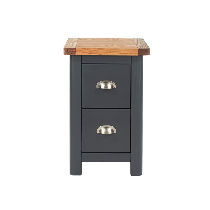 Dunkeld 2 Drawer Petite Bedside Cabinet Midnight Blue Antique Oak Effect Wax (DHD) Image 2