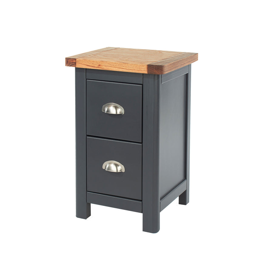Dunkeld 2 Drawer Petite Bedside Cabinet Midnight Blue Antique Oak Effect Wax (DHD) Image 1