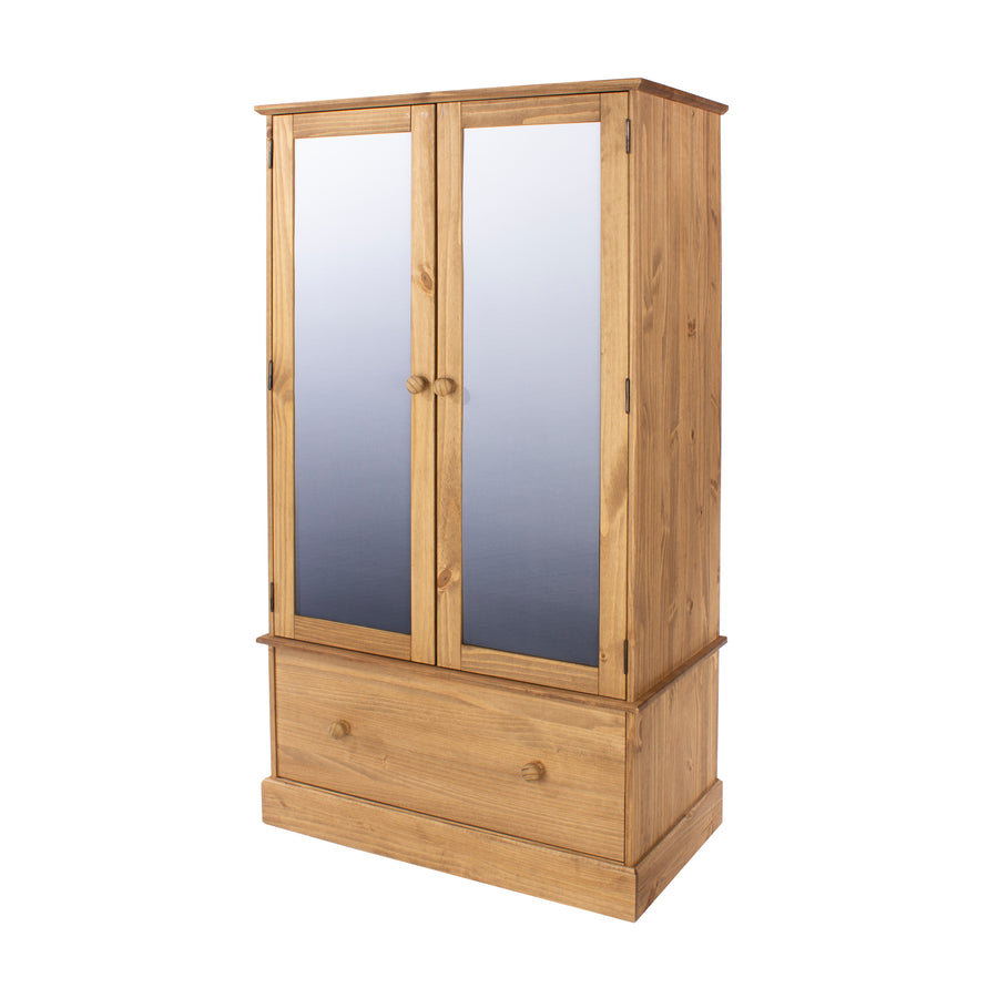 Cotswold 2 Mirror Door, 1 Drawer Wardrobe Antique Waxed Pine  (DHD) Image 1