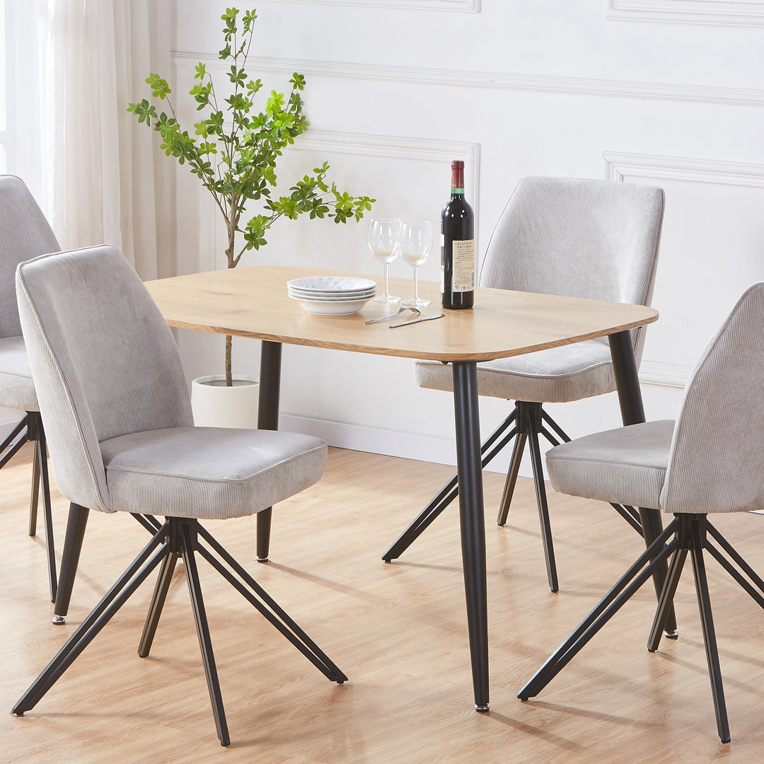 Aspen Rectangular Dining Table, Light Oak Effect Top With Black Tapered Legs  Oak Black (Self Assembly) (DHD)